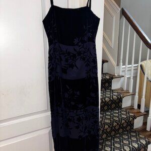 Ever Beauty Petite Cocktail Dress Black and Gray with Floral Accents Stripes